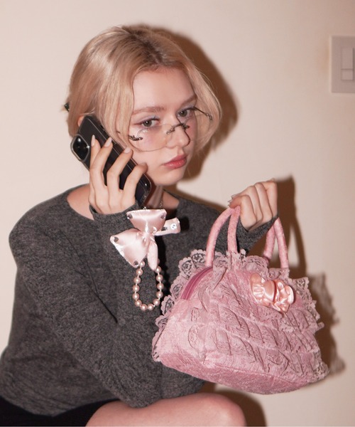 IMARI / イマリ 】 フリル レース ダブルローズ バッグ（ハンドバッグ