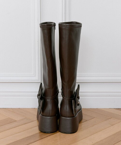 セール】【Belle Charme】リボン付きスクエアロングブーツ（ブーツ