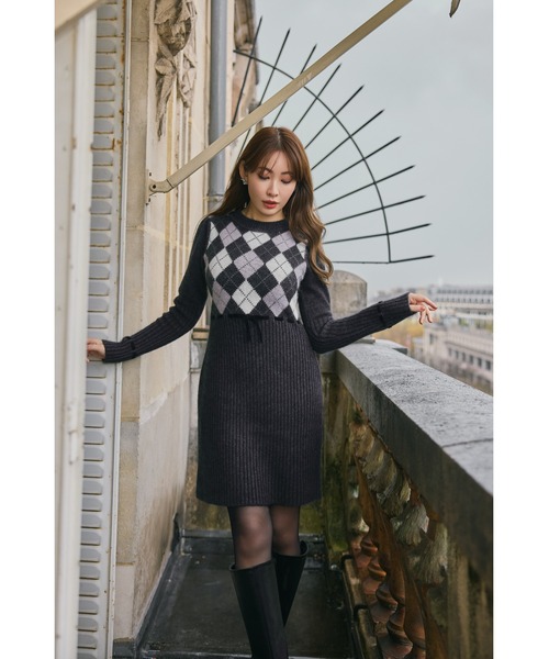 Her lip to（ハーリップトゥー）の「Moor Argyle Ribbon Knit Dress