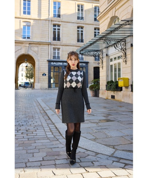 Her lip to（ハーリップトゥー）の「Moor Argyle Ribbon Knit Dress