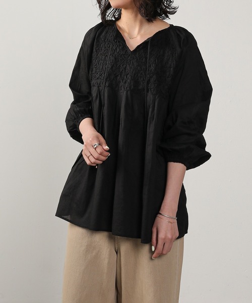 セール】スモッキング刺繍 コットン ブラウス（シャツ/ブラウス