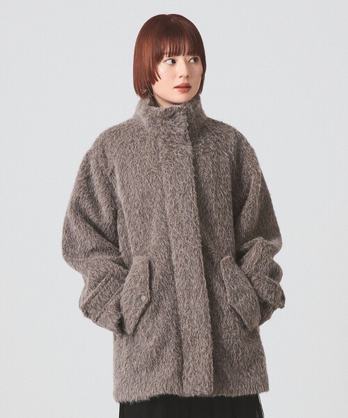 セール】シャギースタンド カラー ハーフ コート（ステンカラーコート