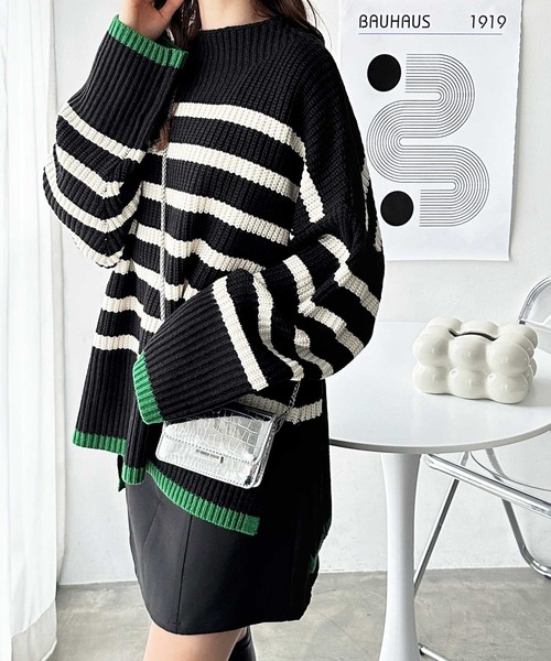 セール】ハイネック配色使いボーダーニット（ニット/セーター）｜GeeRA