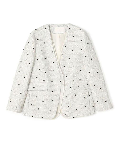 ラッピングツイード Vカラージャケット（ノーカラージャケット