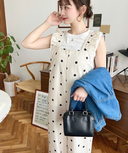 セール】ポルカドットオールインワン（つなぎ/オールインワン