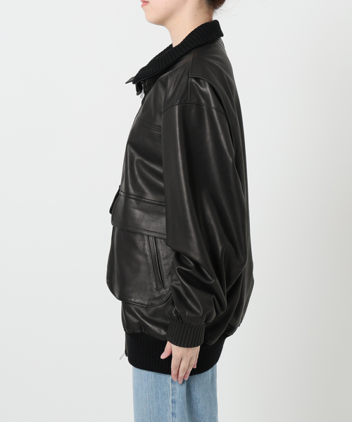 IENA LA BOUCLE レザースタンドネックブルゾン（ライダースジャケット