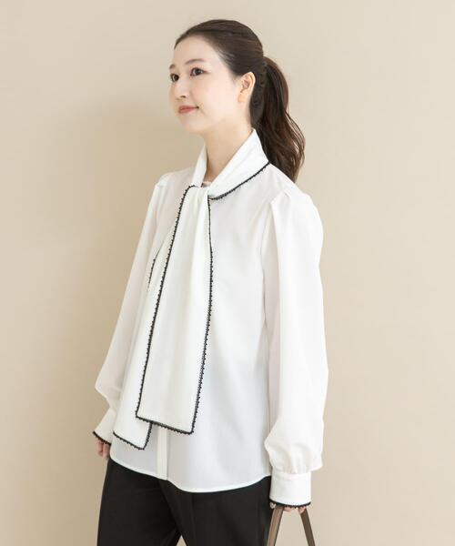 セール】『WEB/一部店舗限定』トリミングボウタイブラウス（シャツ