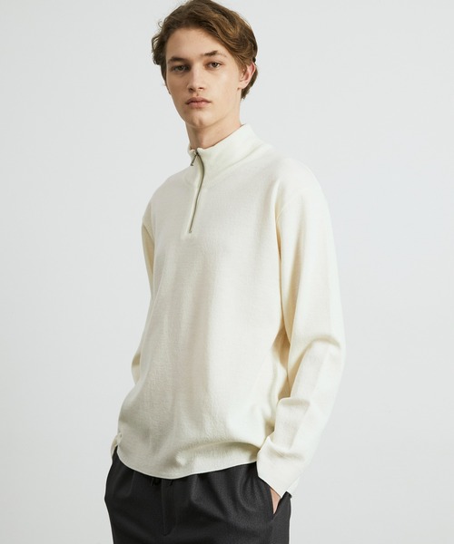 18Gウールミラノリブハーフジップニット｜ウォッシャブル / ストレッチ