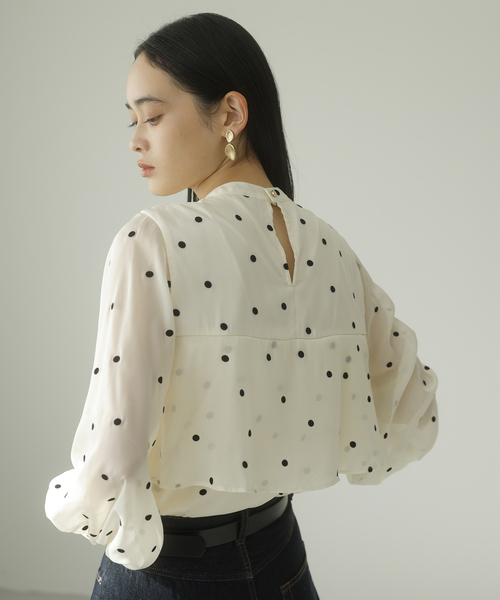 セール】【洗える】フロッキードットドレープタイブラウス（シャツ