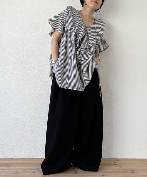 big collar frill half blouse / 付け襟風ビッグカラーフリルハーフ