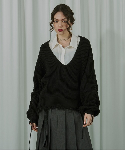 セール】Cord stitch キーネックニット（ニット/セーター）｜Ezick