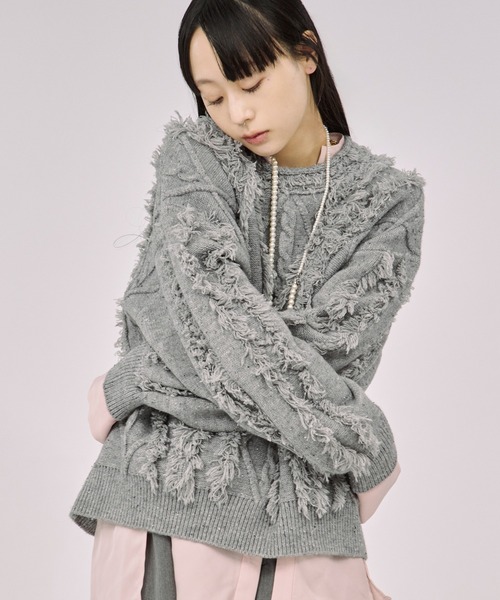 セール】cable fringe mix knit ケーブルフリンジミックスニット