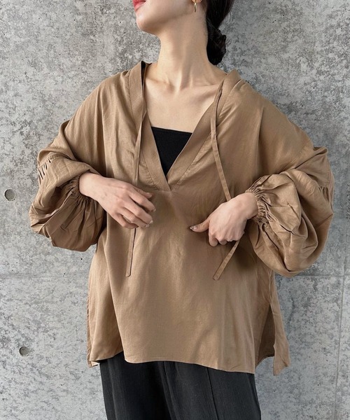 SELECT MOCA by SON】ボリュームスリーブリネンスキッパーシャツ