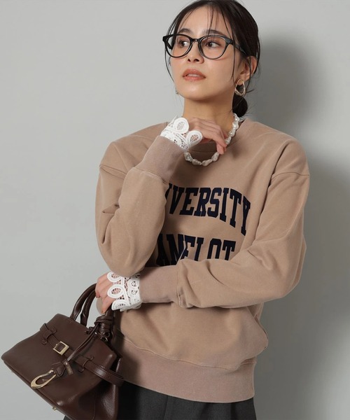 袖レースフロッキーロゴスウェット（Tシャツ/カットソー）｜Arpege