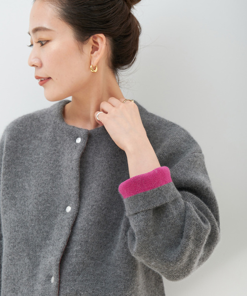 2層スムース編みニットブルゾン（カーディガン/ボレロ）｜B.C STOCK