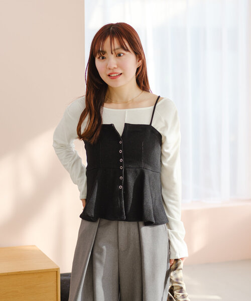 セール】【セットアップ対応/無地&ドット】デニムライクペプラムキャミ