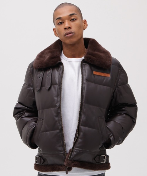 セール】LEATHER DOWN BOMMER JACKET / レザー ダウン ボマー