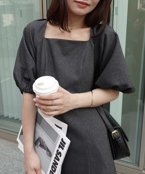 セール】デニムライクスクエアネックワンピース（ワンピース