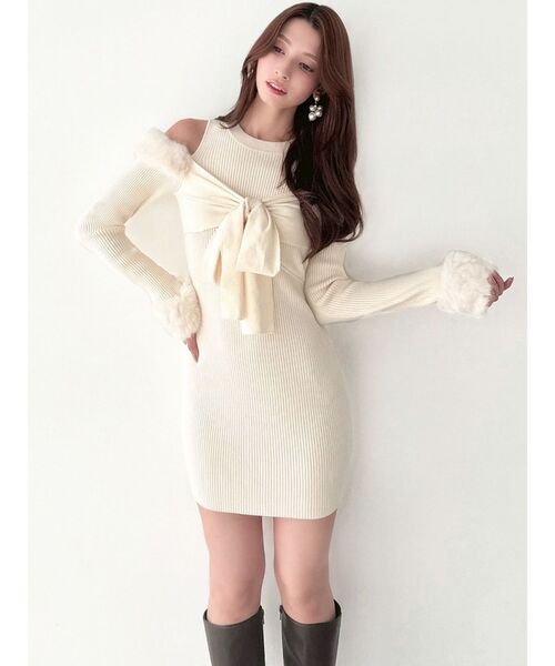 ポイントフェイクファーミニニットワンピース（ワンピース）｜RESEXXY