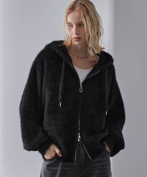 ボリュームショート シャギーニットパーカー（パーカー）｜Loose