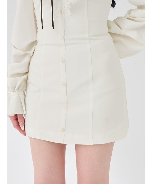 ショルダースカラップフリルシャツミニワンピース（ワンピース