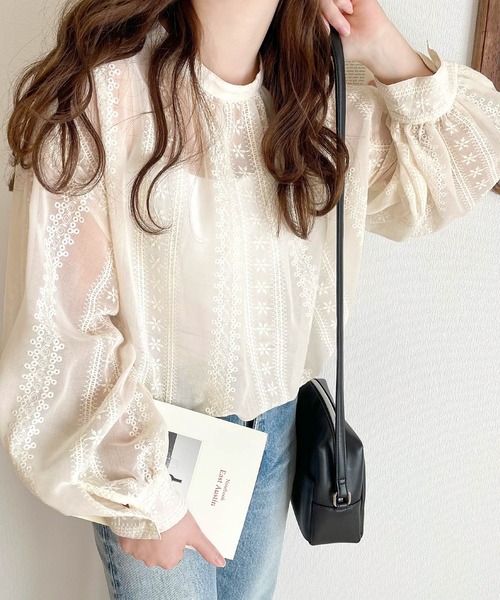 セール】ヴィンテージ刺繍。2wayシアーバンドカラーシャツ（シャツ