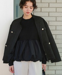 レディースのノーカラージャケット（ブラック/黒色系・フリンジ