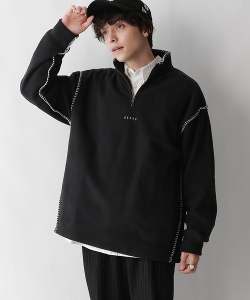 セール】フリース/ワンポイント刺繍ステッチハーフジップ（スウェット