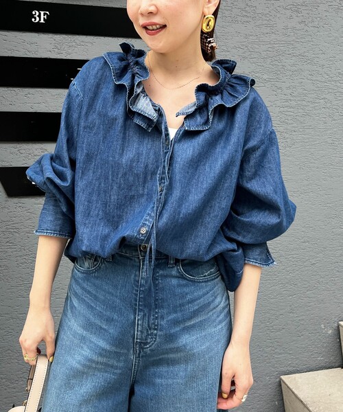 セール】【RM denim】フリルギャザーデニムブラウス（シャツ/ブラウス