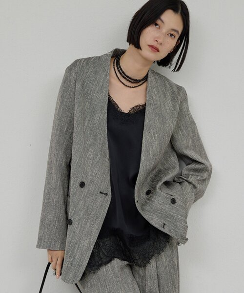 セットアップ対応】ノーカラーツイードジャケット（その他アウター