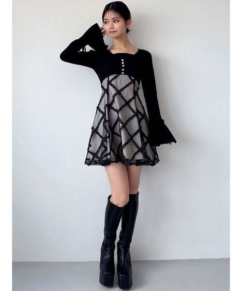 セール】【追加生産分】ドッキングフレアミニニットワンピース