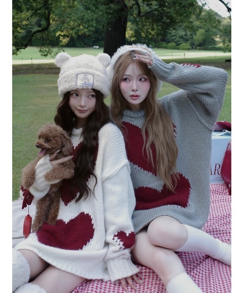 ハートロゴローゲージニットチュニック（ニット/セーター）｜Darich