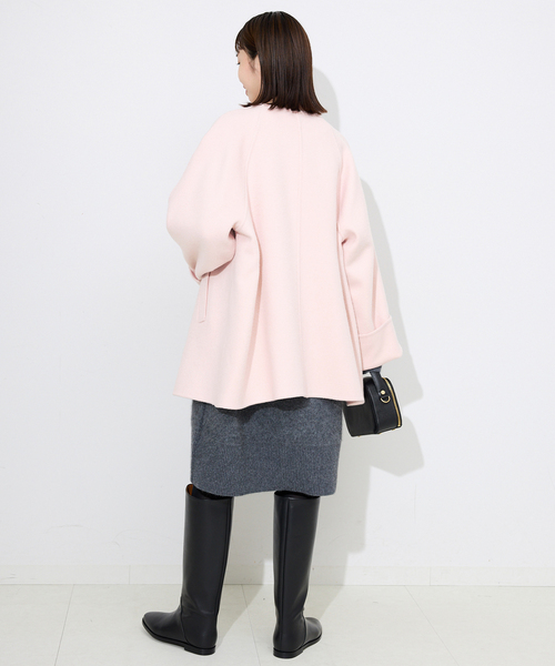 セール】《ストール付き》SUPER140 ダブルフェイスノーカラーコート