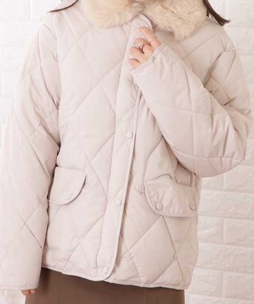 セール】ファーカラー中綿キルティングジャケット（ダウンジャケット