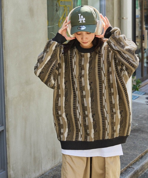ヴィンテージライクジャガードストライプクルーネックプルオーバー