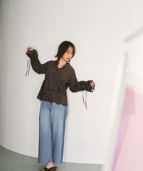 エンブロイダリーリボンスリーブブラウス 【低身長・小柄女性】（T