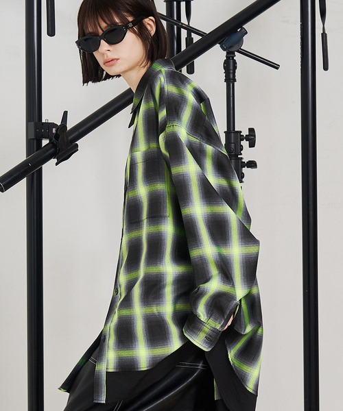 セール】【UNISEX】SOLID CHECK OVER SHIRTS/ソリッドチェックオーバー