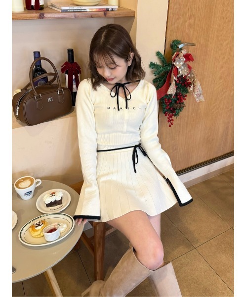 ウエストオープンリボンデザインニットミニワンピース（ワンピース