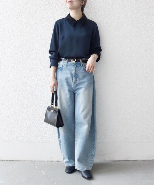 SHIPS any:〈洗濯機可能〉サテン レースカラー ブラウス（シャツ