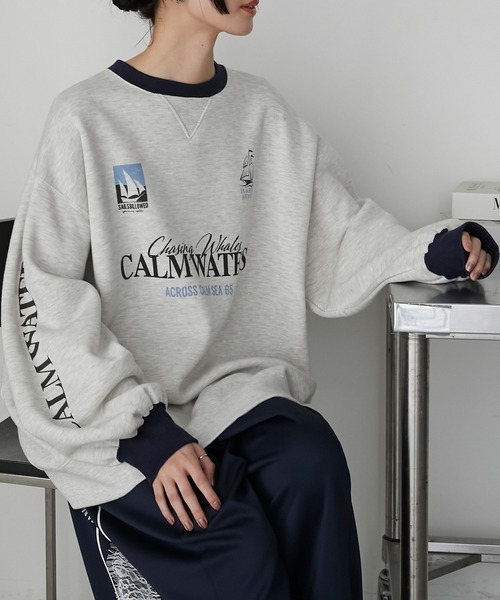 forksy.】オーバーサイズレトロプリントスウェットプルオーバー