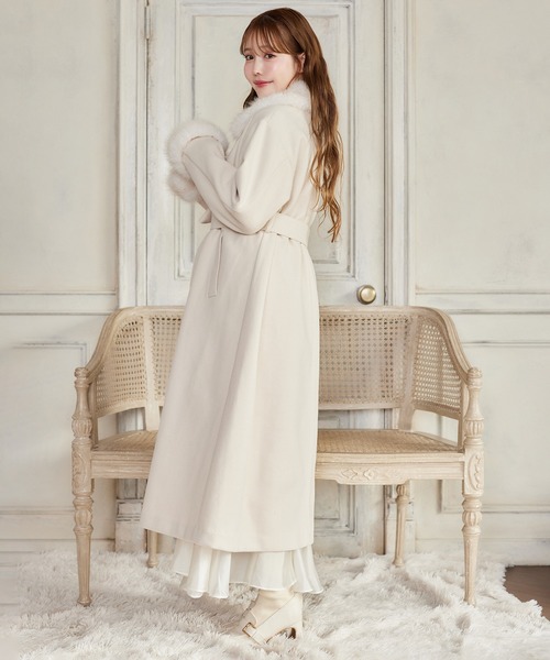 HolidayCollection】フェイクファー付きロングコート（チェスター