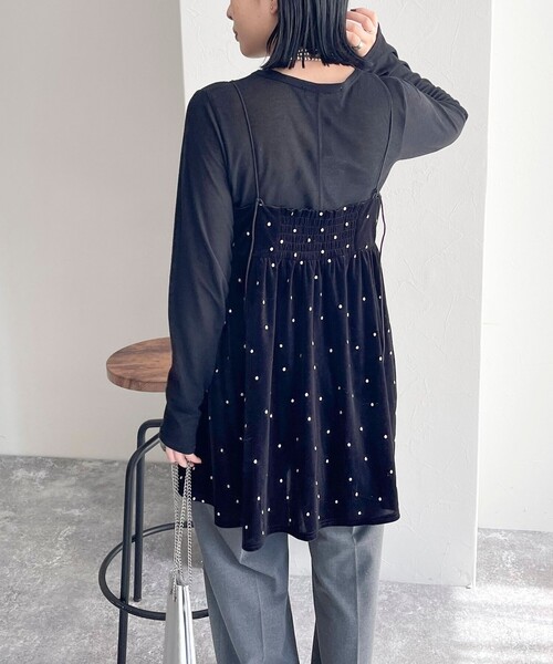 セール】《セットアップ対応》ベロアドット刺繍キャミブラウス