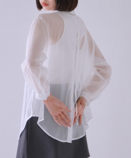 ZOZO限定】バックスリット シアー シャツ シースルー リボン オーバー