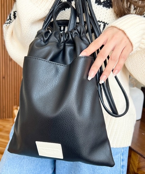 セール】フェイクレザー2WAY巾着ショルダーバッグ（ショルダーバッグ