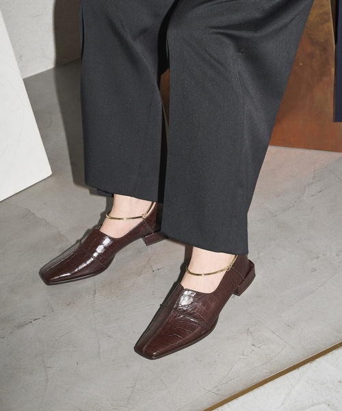 セール】《追加》GRISEレザースクエアクロスシームアンクルフラット