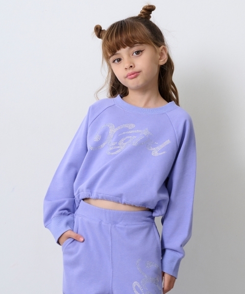 セール】ラインストーンロゴショート丈トレーナー（スウェット）｜X