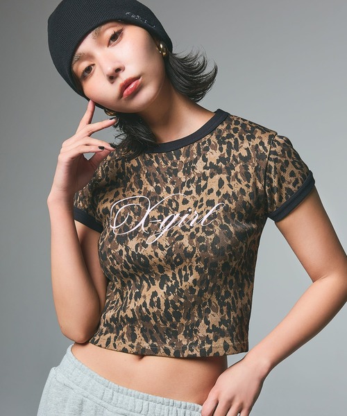 LEOPARD S/S RINGER BABY TEE（Tシャツ/カットソー）｜X-girl