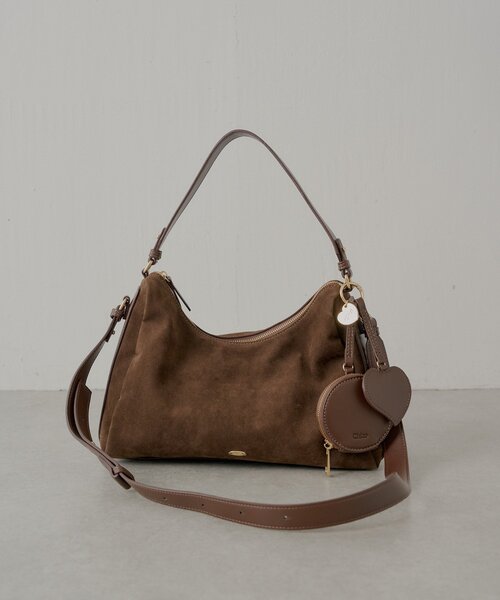 ポーチチャーム付きスエードコンビボストンバッグ（ボストンバッグ