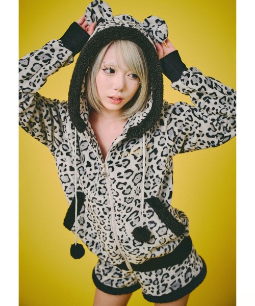 セール】GALFY（ガルフィー）ふわもこギャルSET UP/ヒョウ柄ジップ