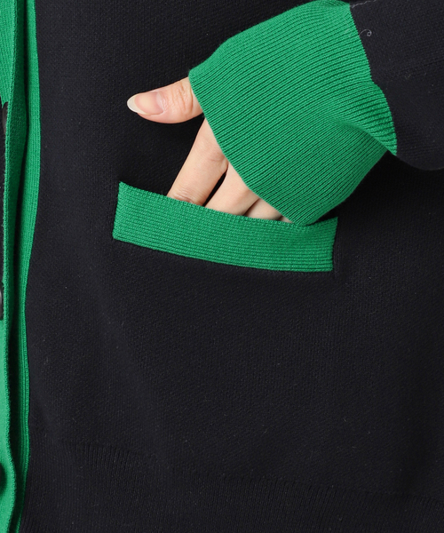 ダブルニットコントラストカーディガン（カーディガン/ボレロ